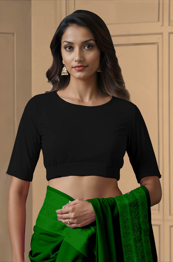 Front View plain-back-elbow-sleeves-sleeve-black-front-plain-front