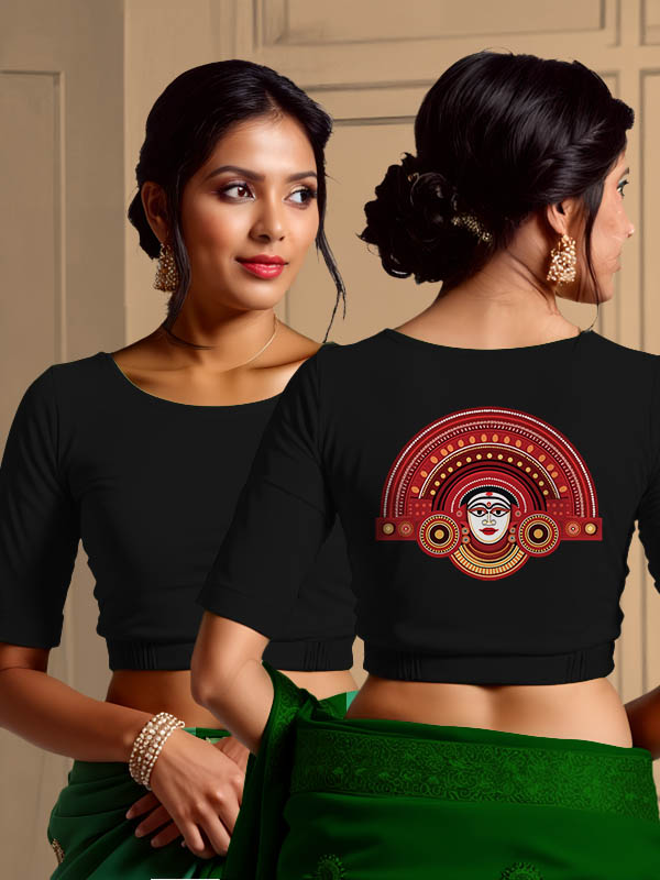 Back View plain-back-elbow-sleeves-sleeve-black-main-front-plain-front-back-theyyam-backi