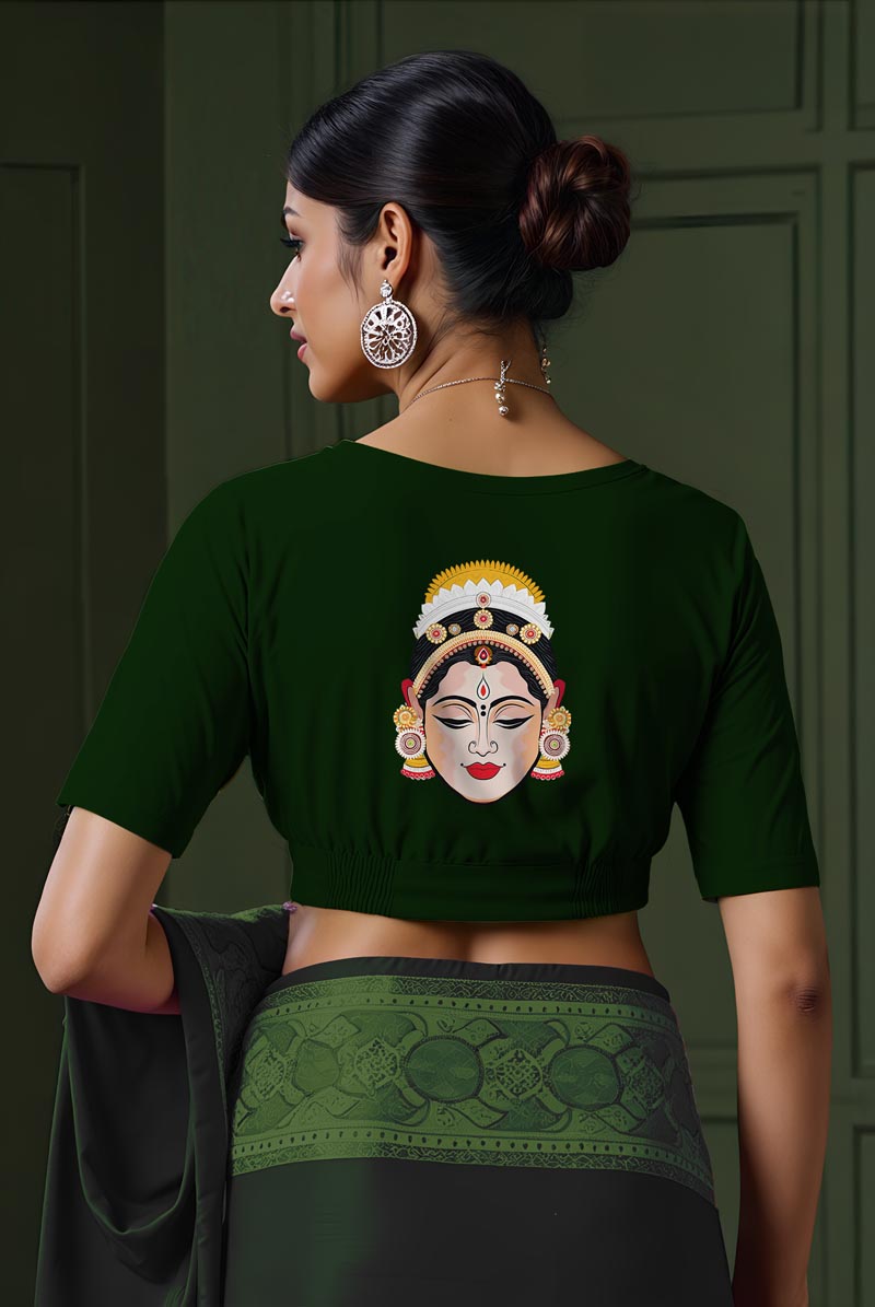 Back View plain-back-elbow-sleeves-sleeve-dark-green-back-festive-dancer