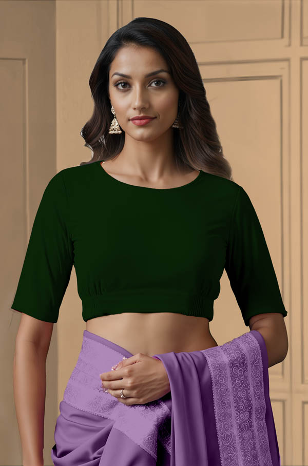 Front View plain-back-elbow-sleeves-sleeve-dark-green-front-plain-front