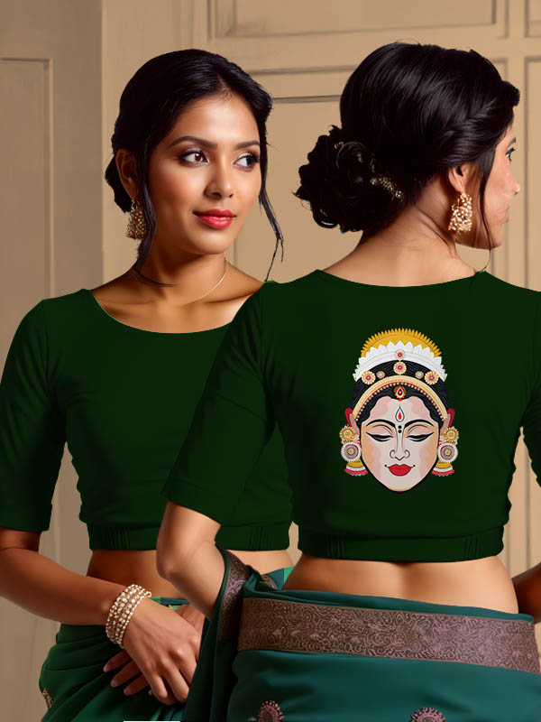 Back View plain-back-elbow-sleeves-sleeve-dark-green-main-front-plain-front-back-festive-dancer