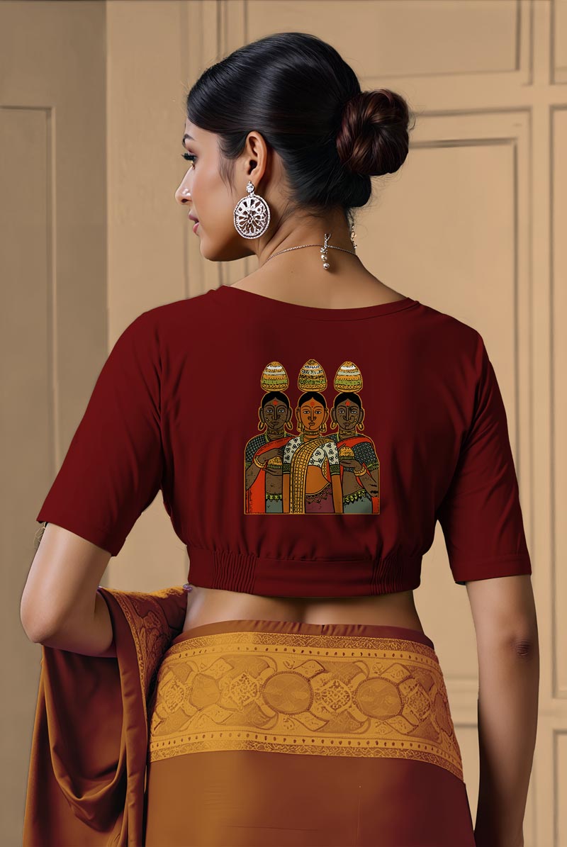 Back View plain-back-elbow-sleeves-sleeve-dark-red-back-3-women