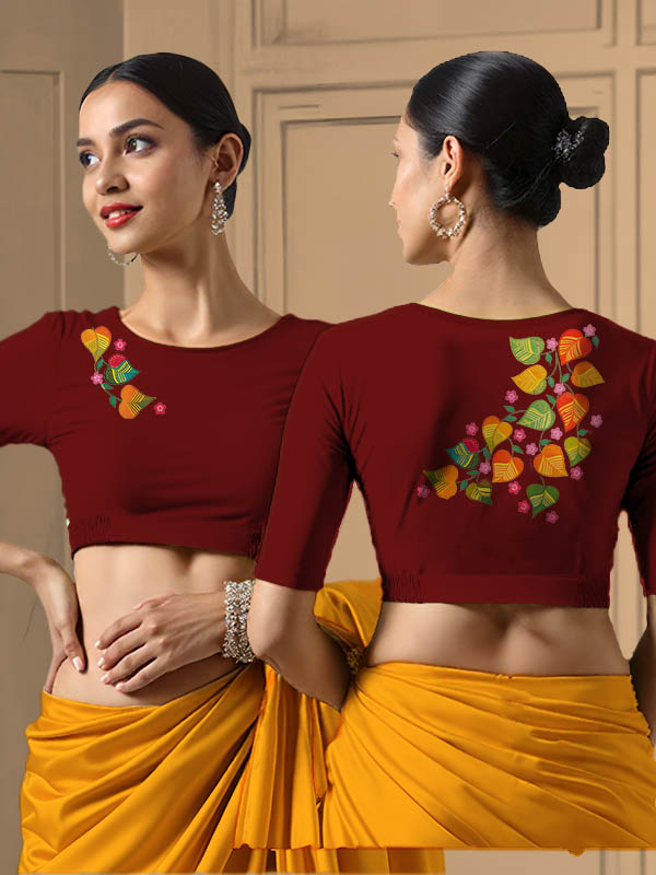 Back View plain-back-elbow-sleeves-sleeve-dark-red-main-front-money-plant-front-back-money-plant-back