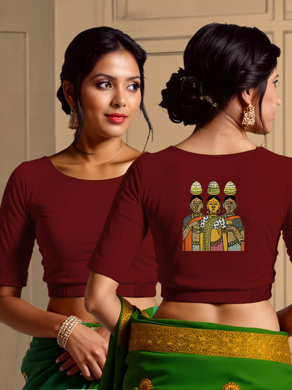 Back View plain-back-elbow-sleeves-sleeve-dark-red-main-front-plain-front-back-3-women