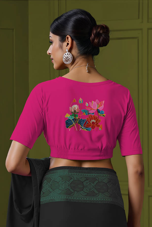 Back View plain-back-elbow-sleeves-sleeve-hot-pink-back-colourful-lotus-back