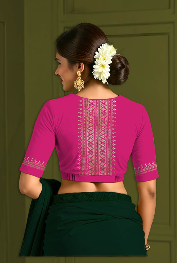 Back View plain-back-elbow-sleeves-sleeve-hot-pink-back-cream-delicate-border-vertical-back