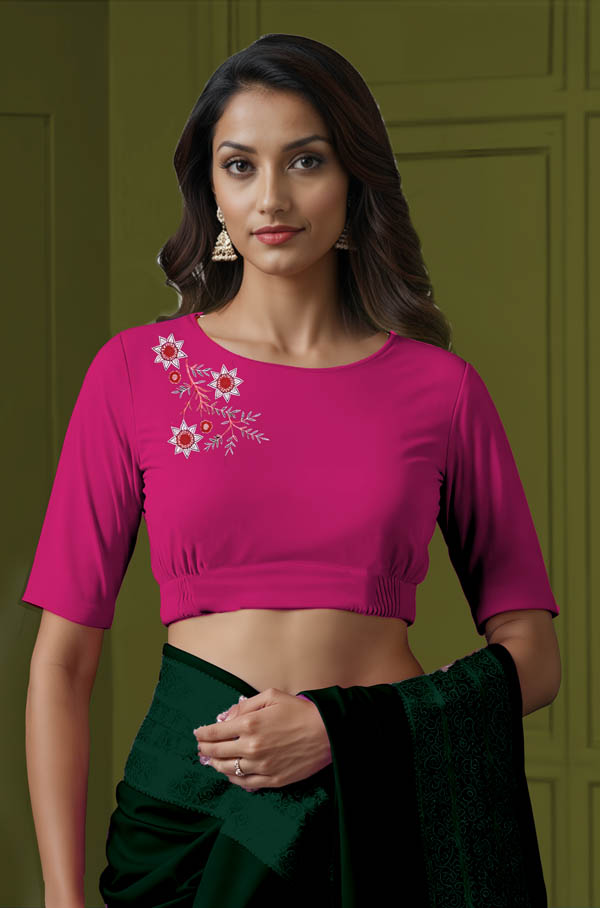 Front View plain-back-elbow-sleeves-sleeve-hot-pink-front-peacock-vine-red-front