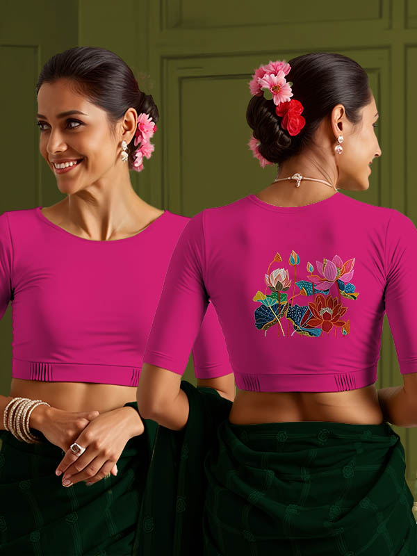 Back View plain-back-elbow-sleeves-sleeve-hot-pink-main-front-plain-front-back-colourful-lotus-back