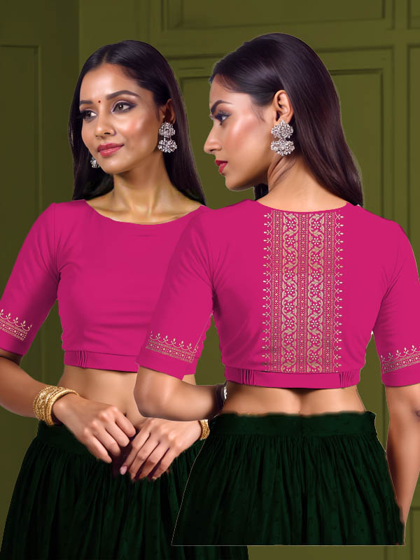 Back View plain-back-elbow-sleeves-sleeve-hot-pink-main-front-plain-front-back-cream-delicate-border-vertical-back