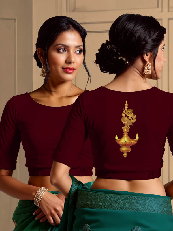 Back View plain-back-elbow-sleeves-sleeve-maroon-main-front-plain-front-back-diya