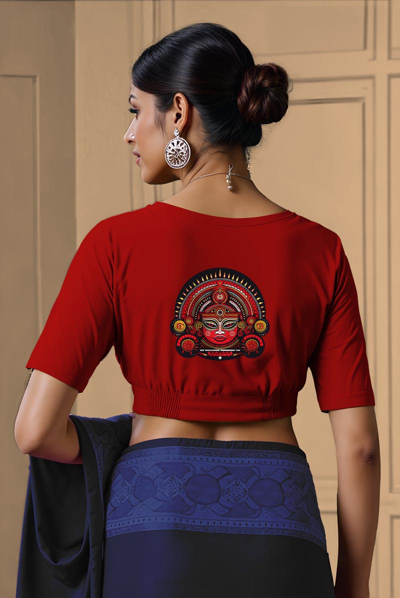 Back View plain-back-elbow-sleeves-sleeve-red-back-red-black-kathakali