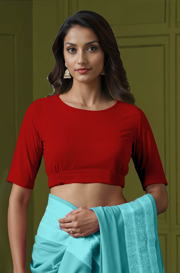 Front View plain-back-elbow-sleeves-sleeve-red-front-plain-front