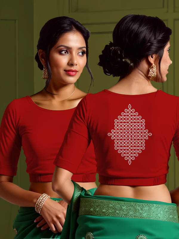 Back View plain-back-elbow-sleeves-sleeve-red-main-front-plain-front-back-kolam-design-white-back