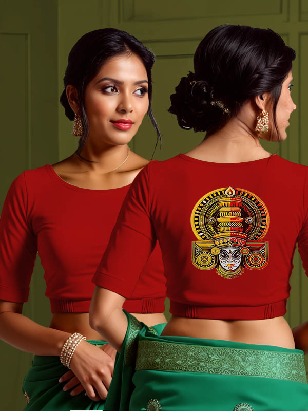 Back View plain-back-elbow-sleeves-sleeve-red-main-front-plain-front-back-red-yellow-kathakali-back