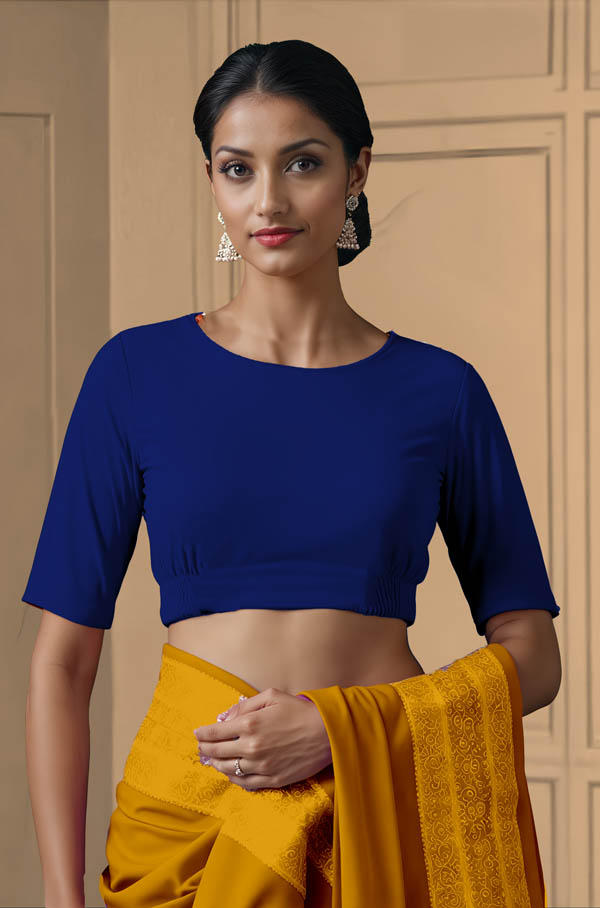 Front View plain-back-elbow-sleeves-sleeve-royal-blue-front-plain-front