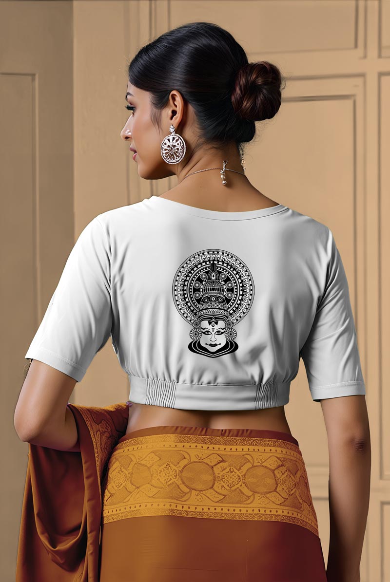 Back View plain-back-elbow-sleeves-sleeve-white-back-black-and-white-kathakali