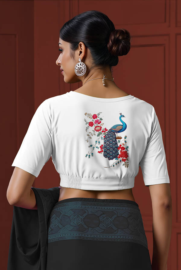 Back View plain-back-elbow-sleeves-sleeve-white-back-detailed-peacock-back