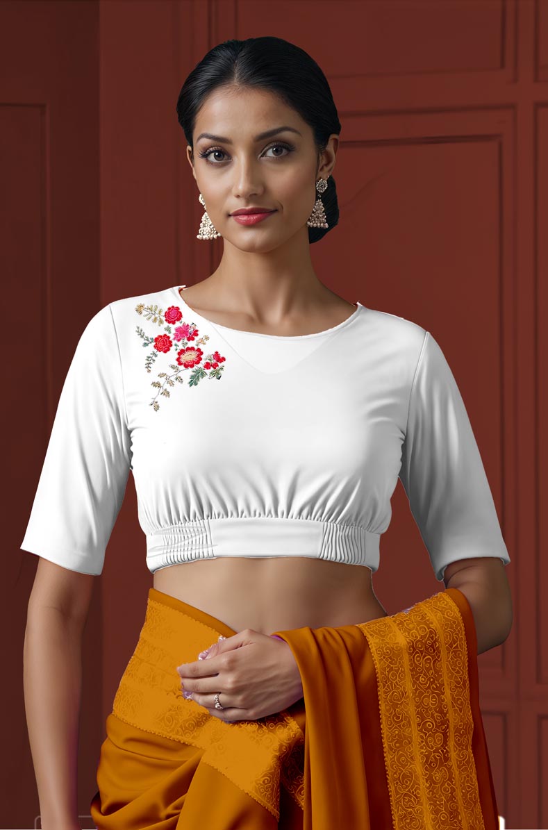 Front View plain-back-elbow-sleeves-sleeve-white-front-detailed-peacock-front