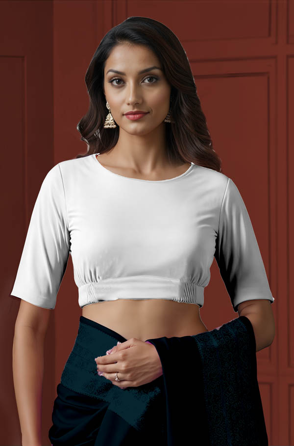 Front View plain-back-elbow-sleeves-sleeve-white-front-plain-front