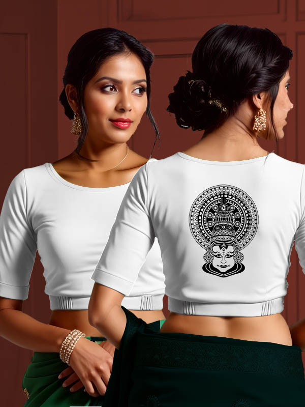 Back View plain-back-elbow-sleeves-sleeve-white-main-front-plain-front-back-black-and-white-kathakali
