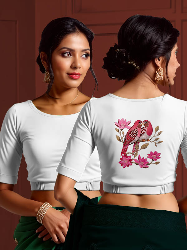 Back View plain-back-elbow-sleeves-sleeve-white-main-front-plain-front-back-lovebirds