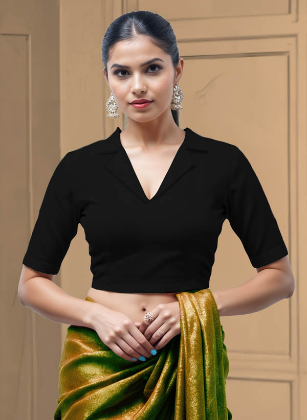 Front View plain-back-elbow-sleeves-sleeve-black-front-plain-front