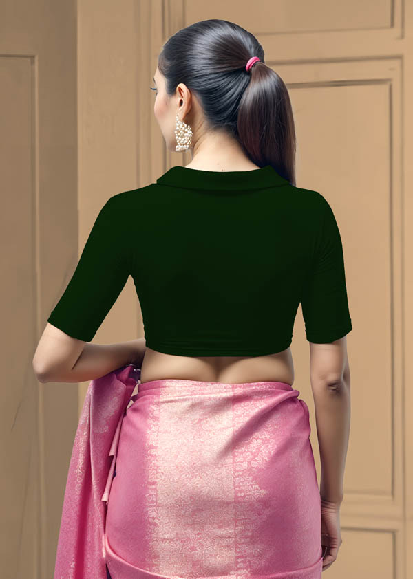 Back View plain-back-elbow-sleeves-sleeve-dark-green-back-plain-back
