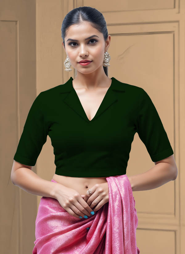 Front View plain-back-elbow-sleeves-sleeve-dark-green-front-plain-front