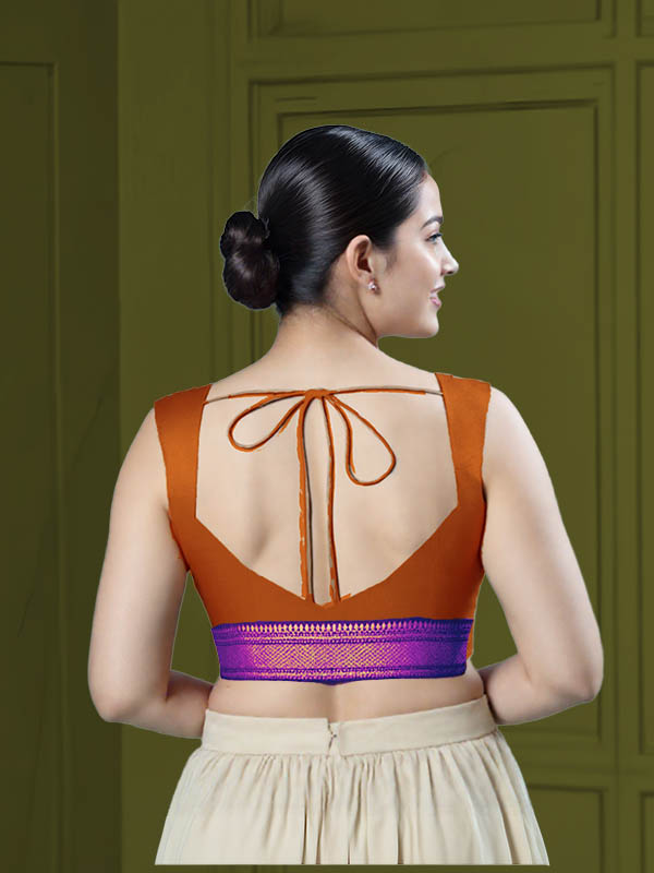 Back View sweet-heart-cut-back-sleeveless-sleeve-tissue-bright-copper-back-purple-broad-zari-border-back