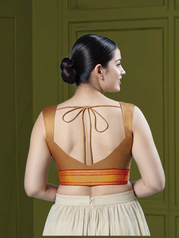 Back View sweet-heart-cut-back-sleeveless-sleeve-tissue-gold-back-rust-broad-zari-border-back