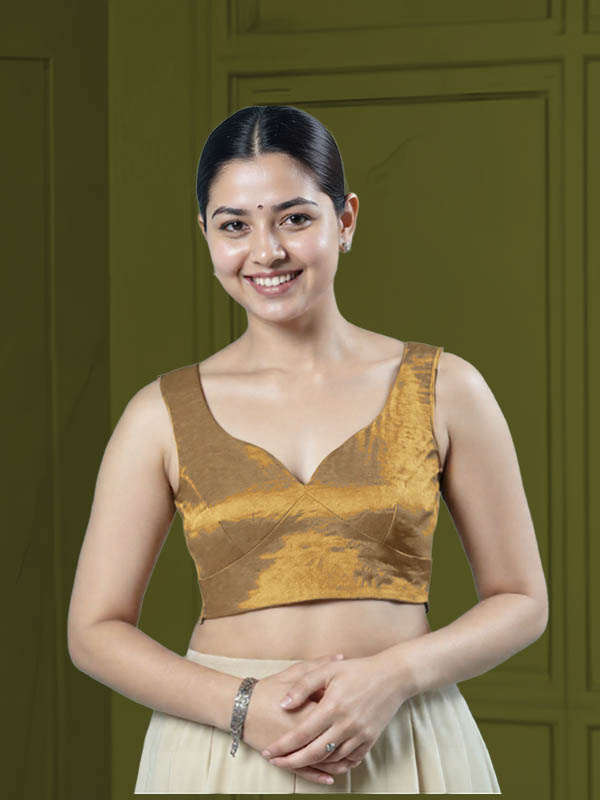 Front View sweet-heart-cut-back-sleeveless-sleeve-tissue-gold-front-plain-front