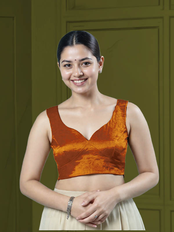 Front View sweet-heart-cut-back-sleeveless-sleeve-tissue-orange-front-plain-front