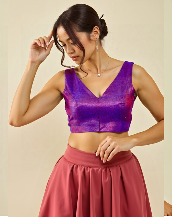 Front View deep-v-back-sleeveless-sleeve-tissue-purple-front-plain-front