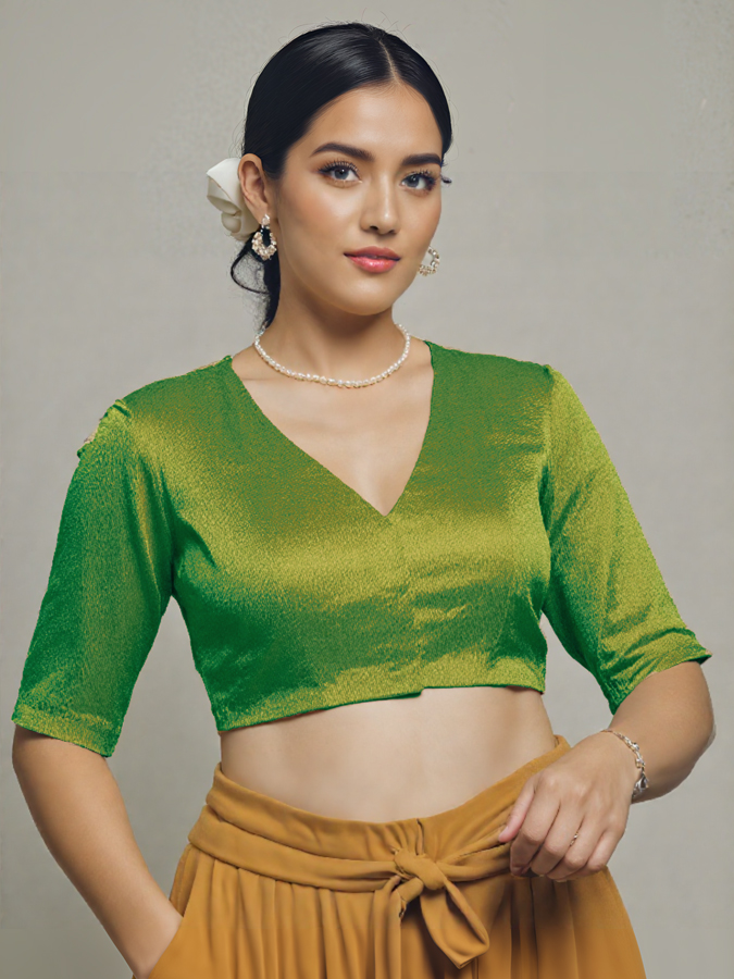 Front View plain-back-elbow-sleeves-sleeve-tissue-green-front-plain-front