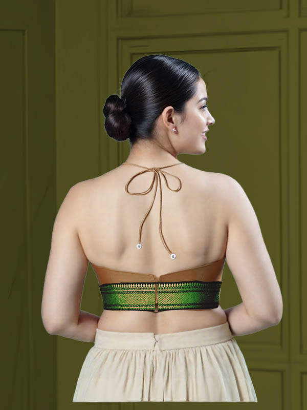 Back View open-back-with-tie-back-sleeveless-sleeve-tissue-gold-back-green-broad-zari-border-back