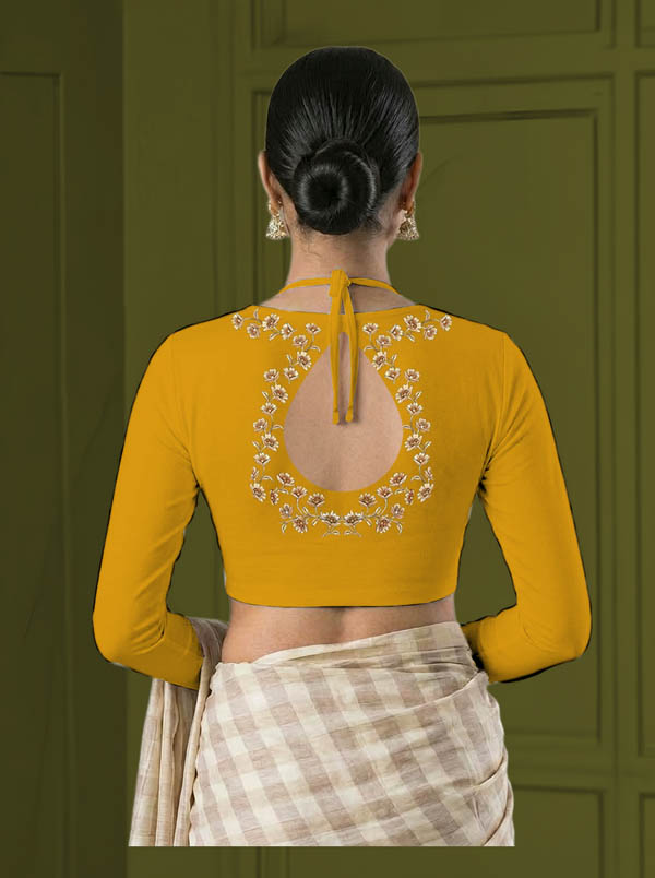 Back View plain-back-long-sleeves-sleeve-deep-yellow-back-flower2outerpieceteardrop-back