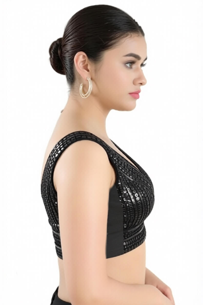 Right Sleeve View deep-v-back-sleeveless-sleeve-sequin-black-sleeve_right-plain-sleeve-right