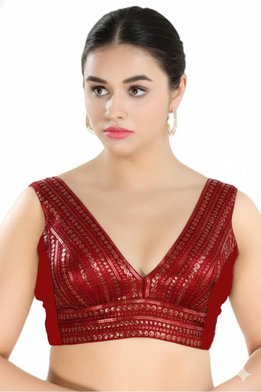 Front View deep-v-back-sleeveless-sleeve-sequin-red-front-plain-front