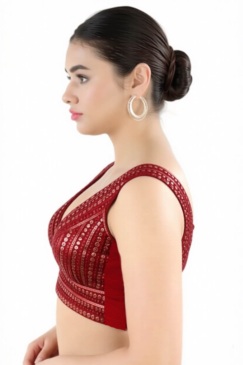 Left Sleeve View deep-v-back-sleeveless-sleeve-sequin-red-sleeve_left-plain-sleeve-left