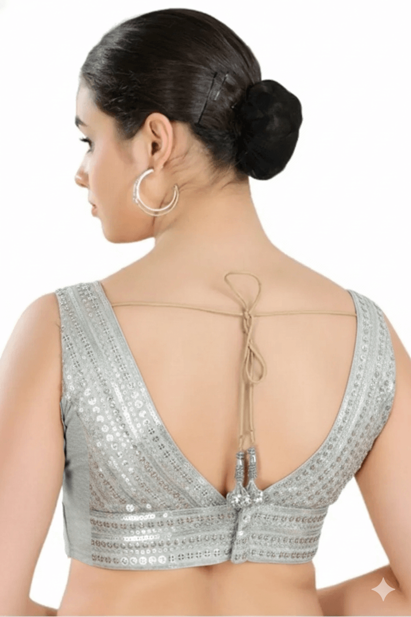 Back View deep-v-back-sleeveless-sleeve-sequin-silver-back-plain-back