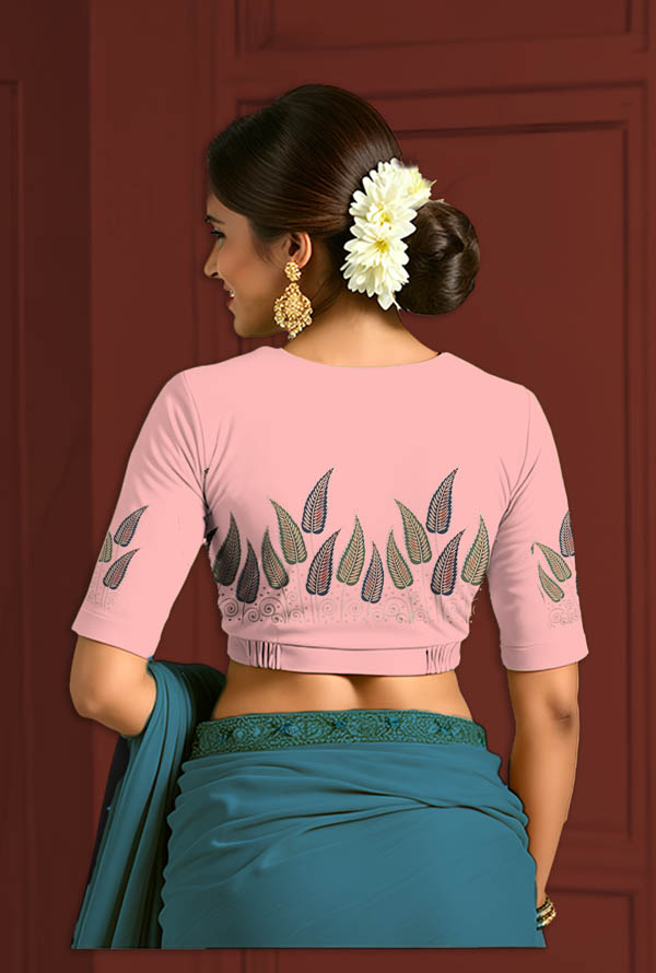 Back View plain-back-elbow-sleeves-sleeve-baby-pink-back-abstact-leaves-border-horizontal-backl