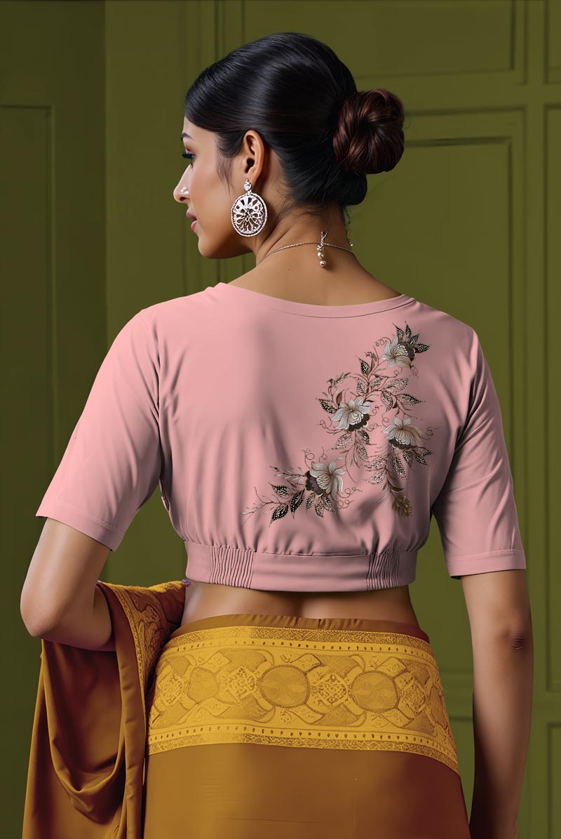 Back View plain-back-elbow-sleeves-sleeve-baby-pink-back-elegant-flowers-cream-back