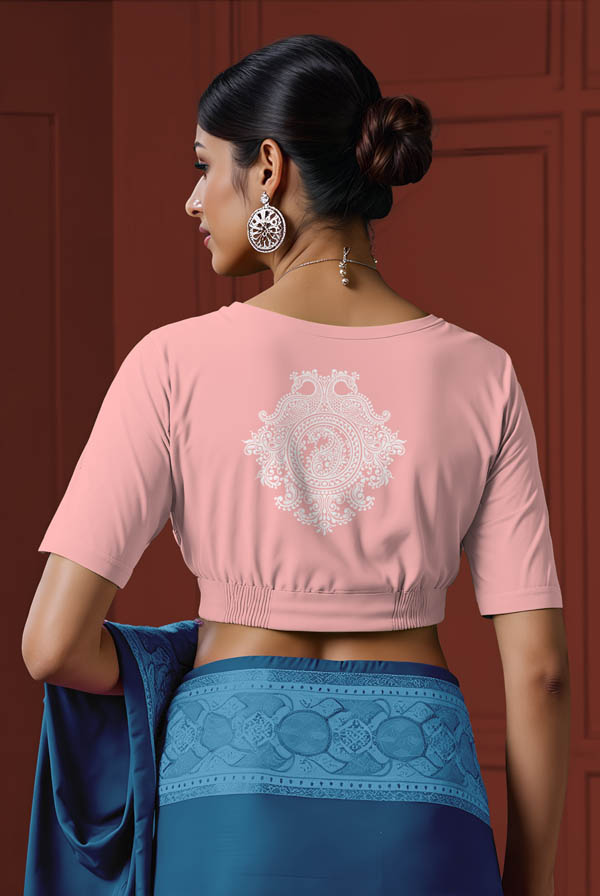 Back View plain-back-elbow-sleeves-sleeve-baby-pink-back-peacock-alpona-white-back