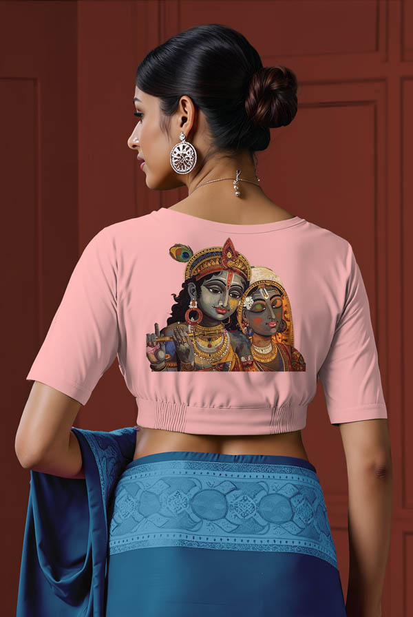 Back View plain-back-elbow-sleeves-sleeve-baby-pink-back-radha-krishna-painting-back