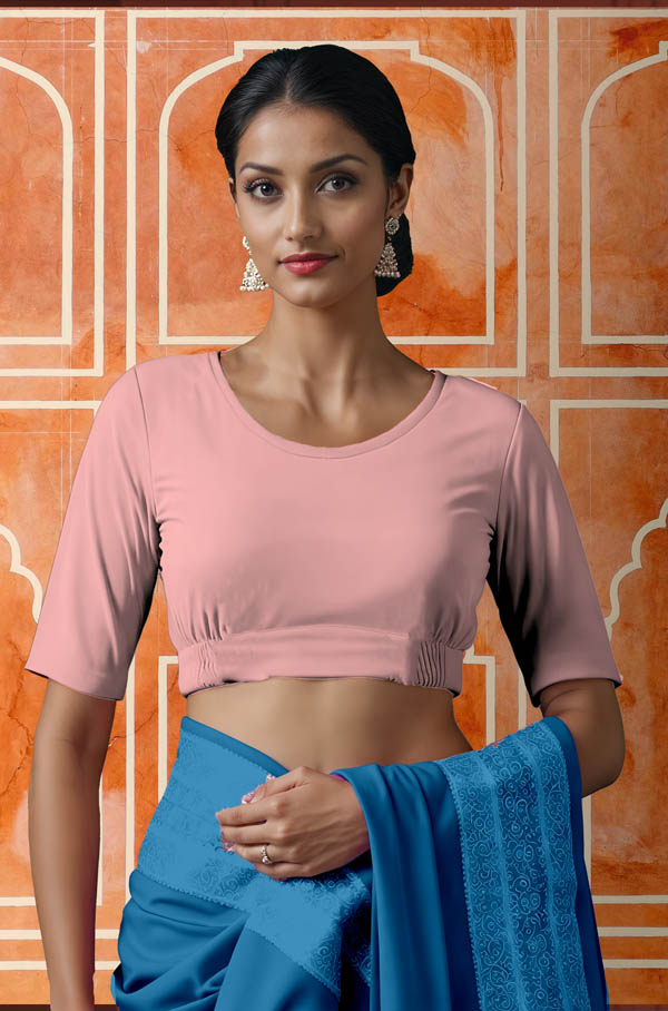 Front View plain-back-elbow-sleeves-sleeve-baby-pink-front-plain-front