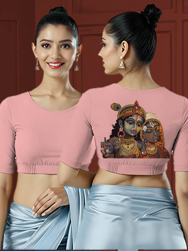 Back View plain-back-elbow-sleeves-sleeve-baby-pink-main-front-plain-front-back-radha-krishna-painting-back