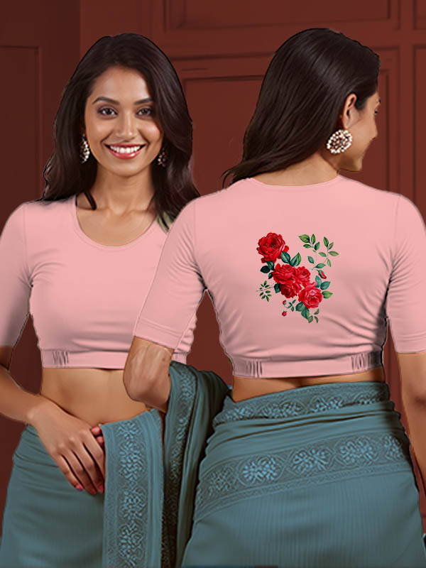 Back View plain-back-elbow-sleeves-sleeve-baby-pink-main-front-plain-front-back-roses-back