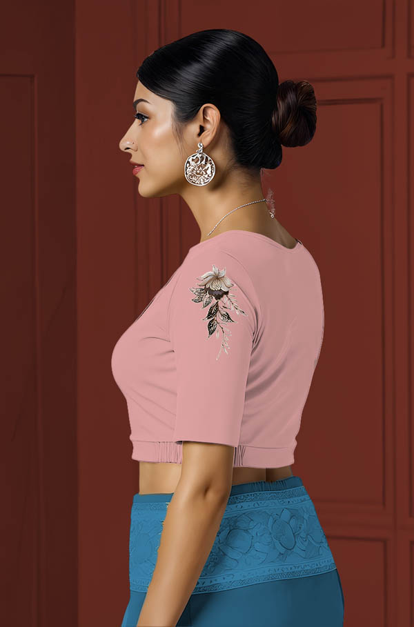 Left Sleeve View plain-back-elbow-sleeves-sleeve-baby-pink-sleeve_left-elegant-flowers-cream-sleeve-left