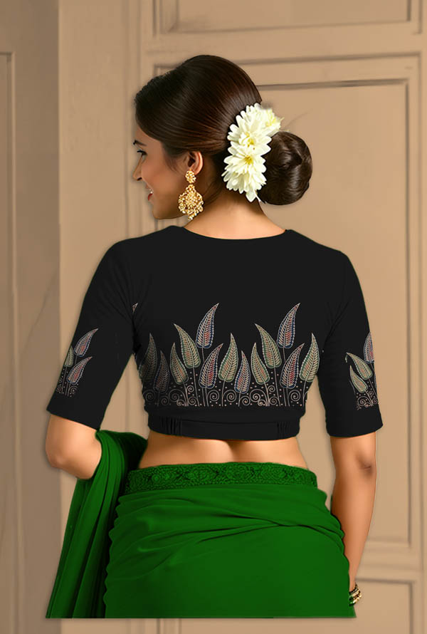 Back View plain-back-elbow-sleeves-sleeve-black-back-abstact-leaves-border-horizontal-backl