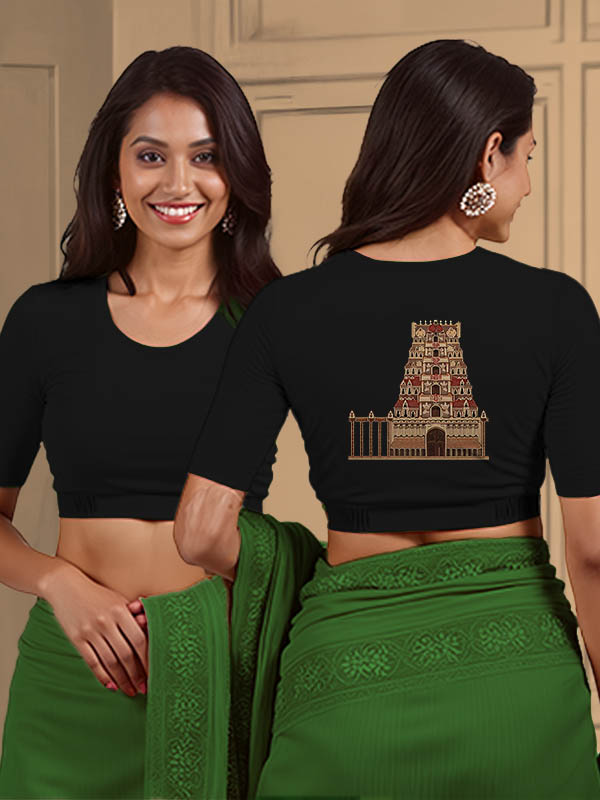 Back View plain-back-elbow-sleeves-sleeve-black-main-front-plain-front-back-gopuram-3-back